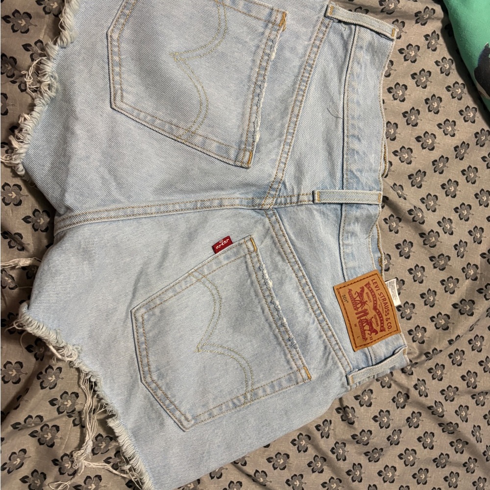 Levi's Light Wash Cutoff Denim Shorts - Pale Blue